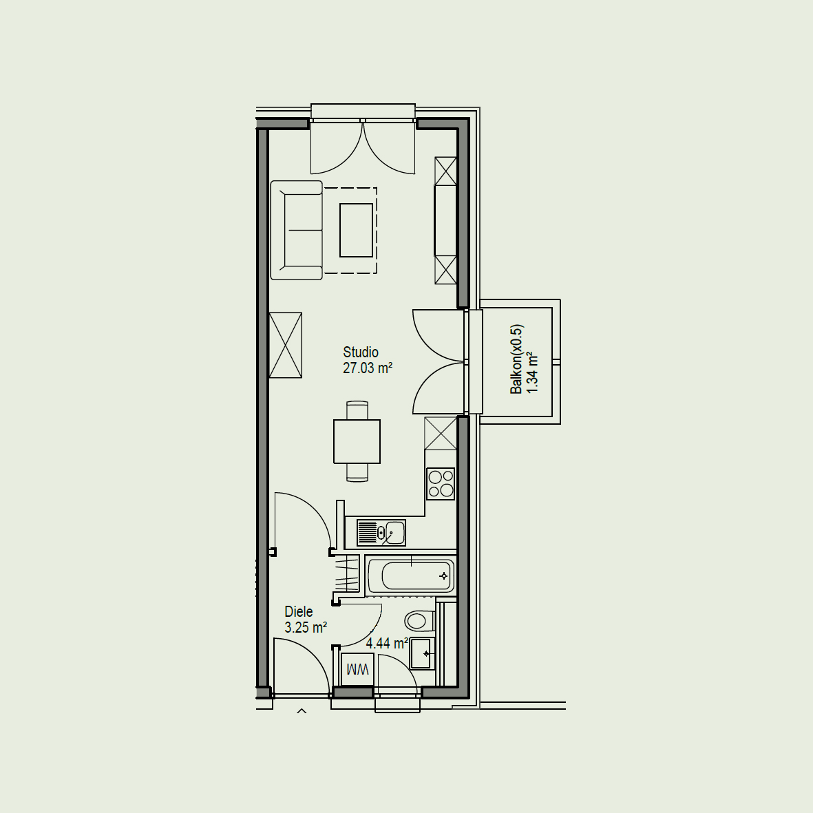 1 Zimmer - 36qm